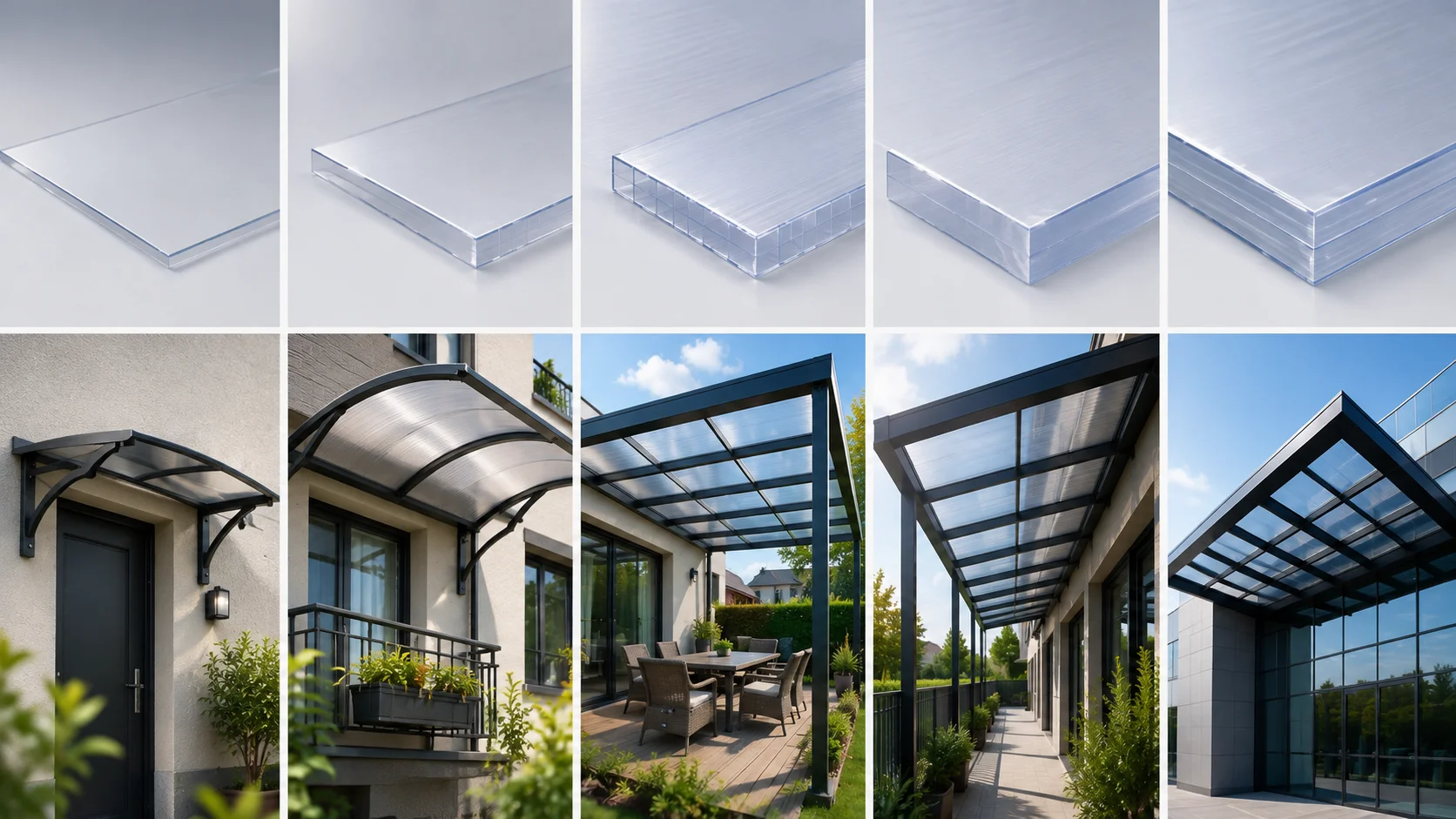 What thicknesses of solid polycarbonate are used for canopies?